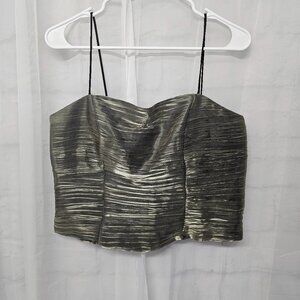 Vintage J. R. Nites Green Satin Tank Cropped Y2K Pleated Zip Club Party 12